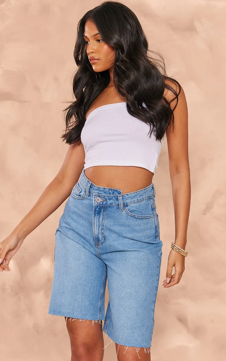 Tall Light Blue Wash Asymmetric Waist Detail Jorts sold by Pretty Little Thing