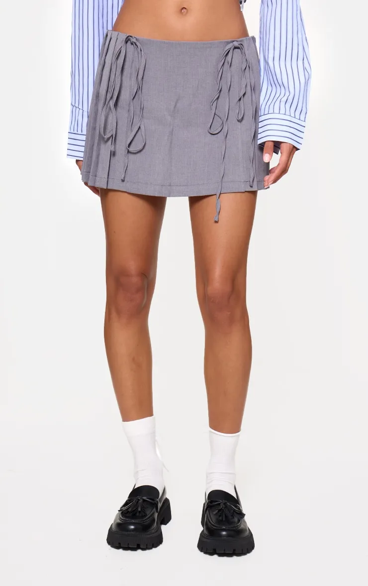 Grey Tailored Woven Pleated Mini Skirt sold by Pretty Little Thing product image thumbnail 2