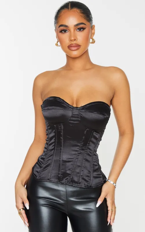Petite Black Satin Corset sold by Pretty Little Thing