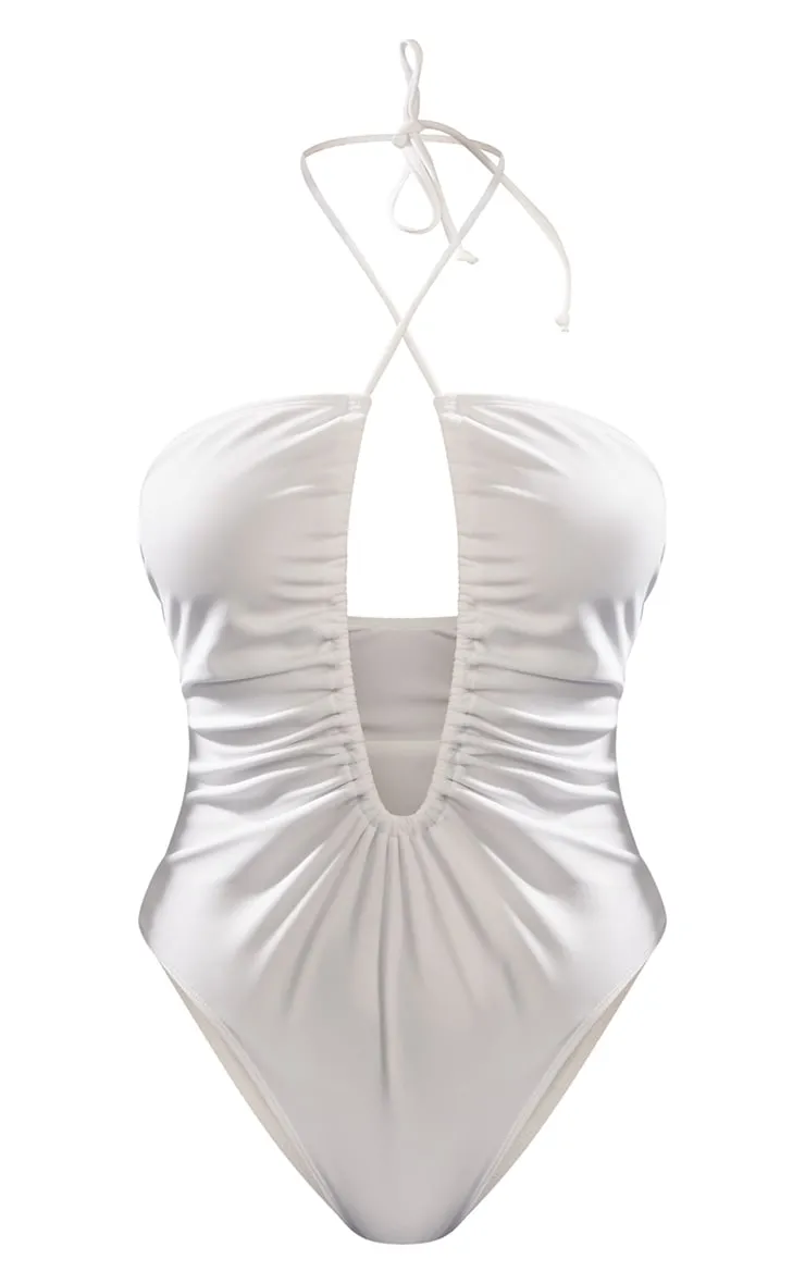 White Scoop Neck Ruched Swimsuit sold by Pretty Little Thing product image thumbnail 5