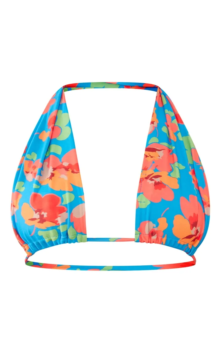 Blue Floral Tie Front Plunge Bikini Top sold by Pretty Little Thing product image thumbnail 5