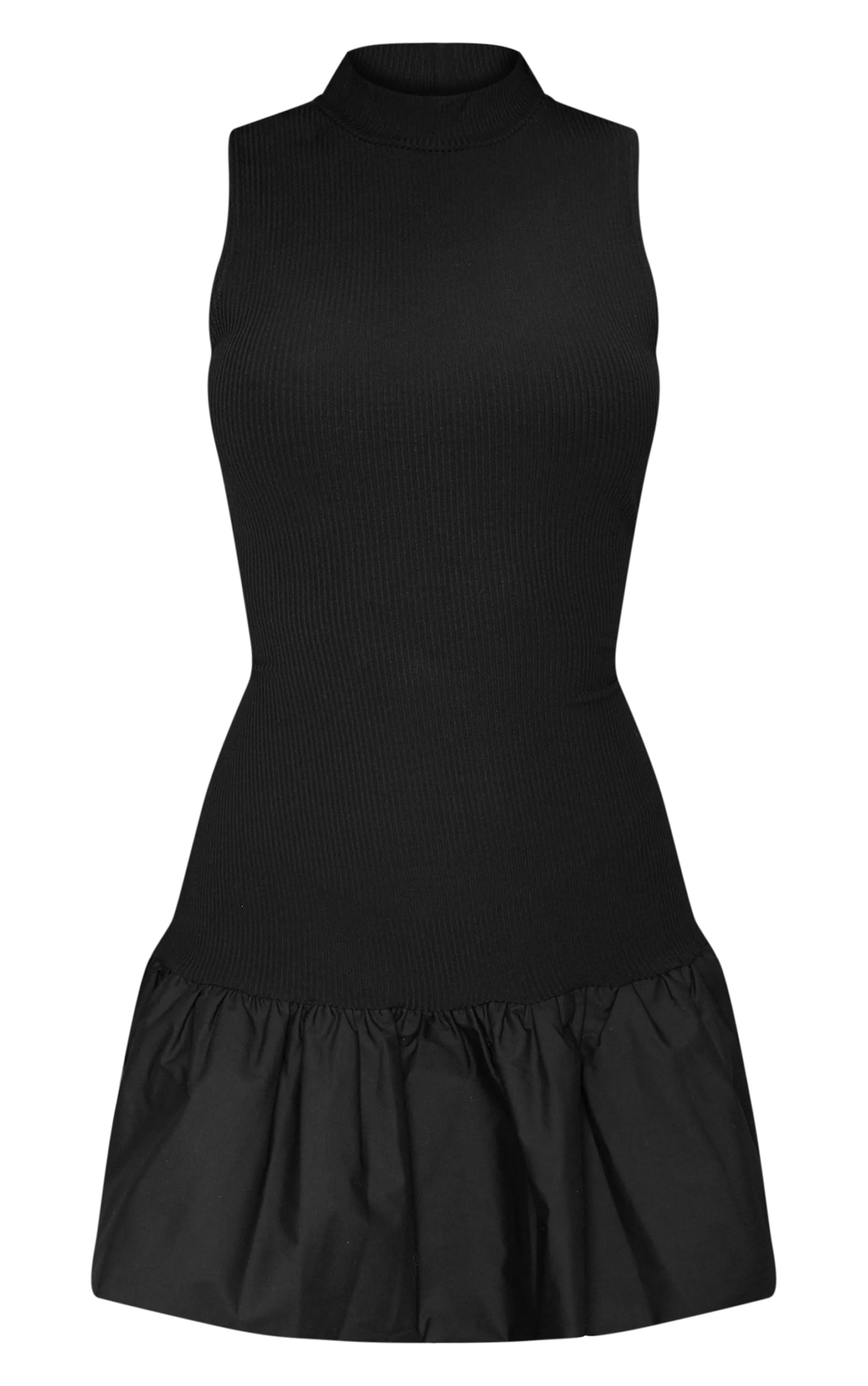 Black Rib Puff Ball Hem Bodycon Dress sold by Pretty Little Thing product image thumbnail 5