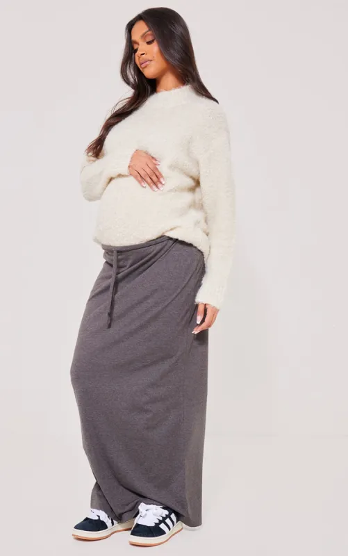Maternity Charcoal Tie Front Maxi Skirt sold by Pretty Little Thing