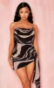 Black Swirl Print Draped Chiffon Bandeau Bodycon Dress sold by Pretty Little Thing