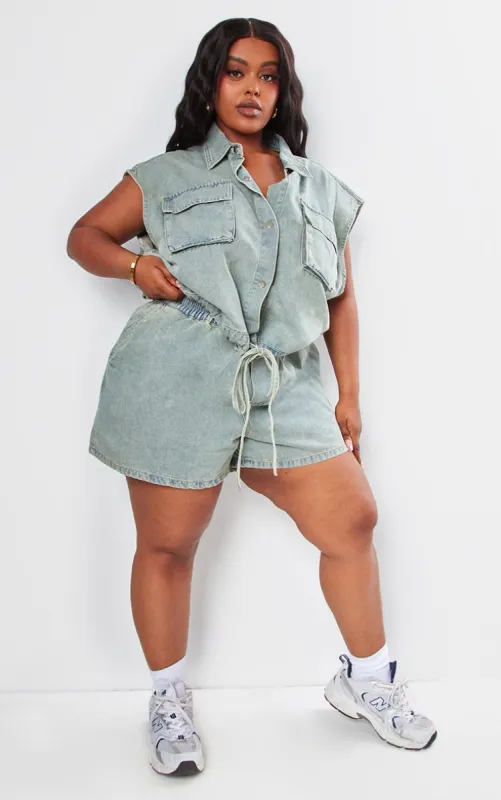 Plus Vintage Light Wash Elasticated Waist Denim Shorts sold by Pretty Little Thing