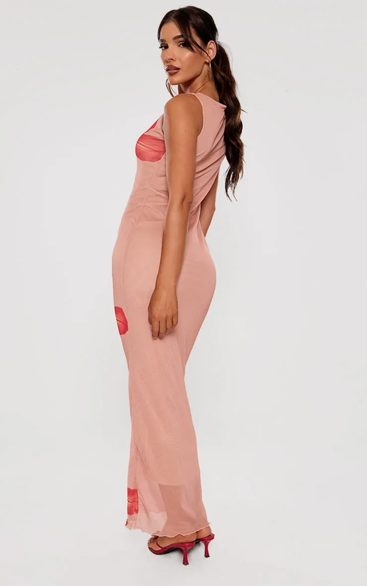 Nude Printed Mesh Floral Print Maxi Dress sold by Pretty Little Thing product image thumbnail 2