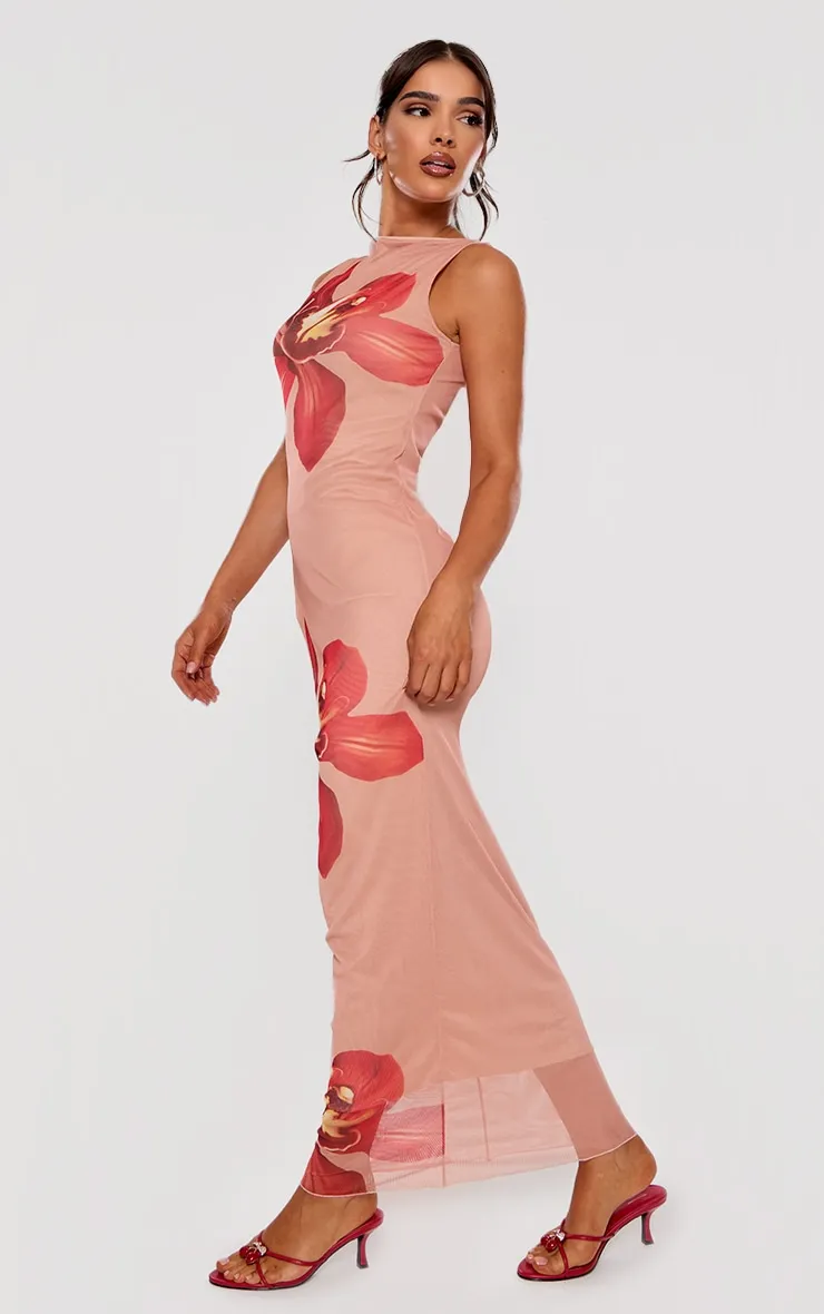 Nude Printed Mesh Floral Print Maxi Dress sold by Pretty Little Thing product image thumbnail 3