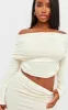 Shape Cream Soft Knit Extreme Foldover Long Sleeve Ruched Side Top sold by Pretty Little Thing