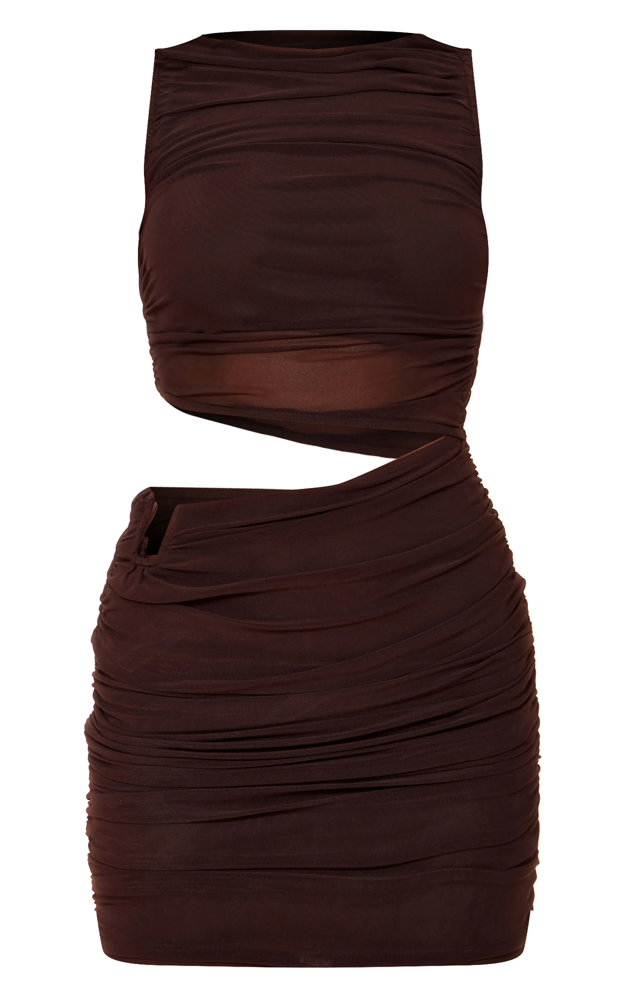 Chocolate Mesh High Neck Cut Out Mini Dress sold by Pretty Little Thing product image thumbnail 5