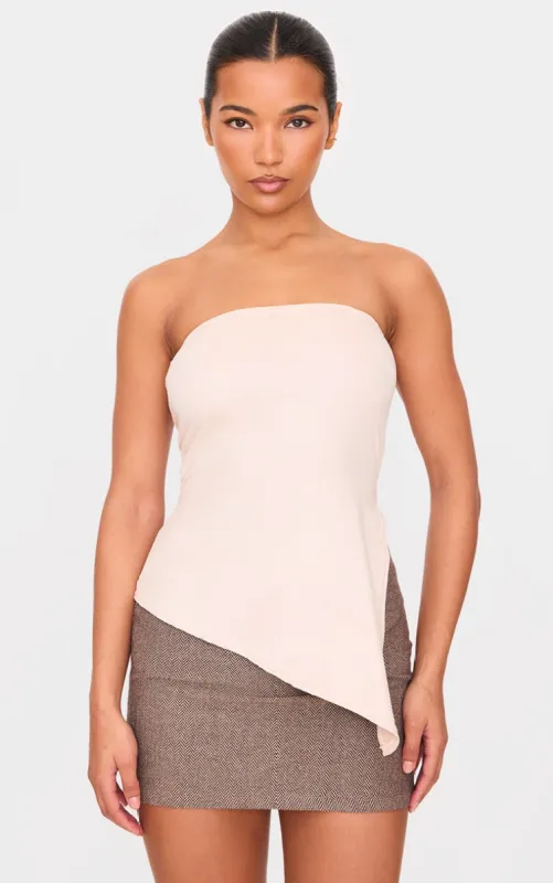 Cream Faux Suede Asymmetric Hem Bandeau Top sold by Pretty Little Thing