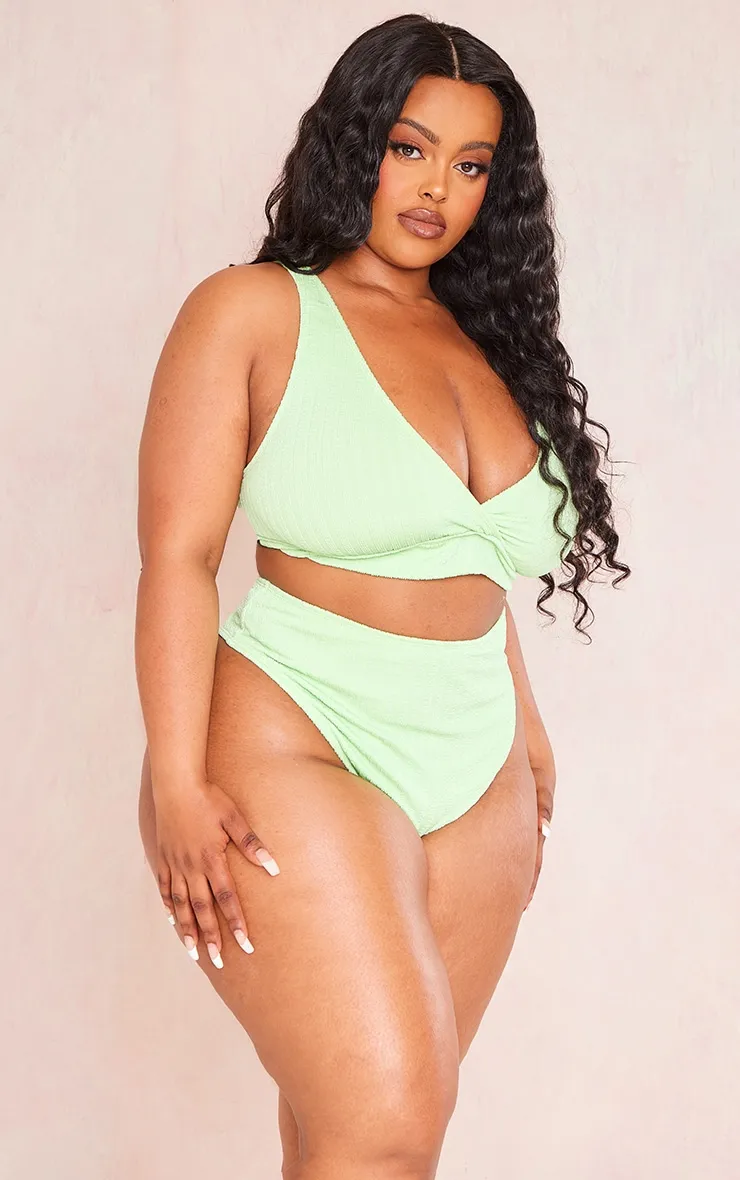 Plus Lime Textured High Waisted Bikini Bottoms sold by Pretty Little Thing product image thumbnail 2