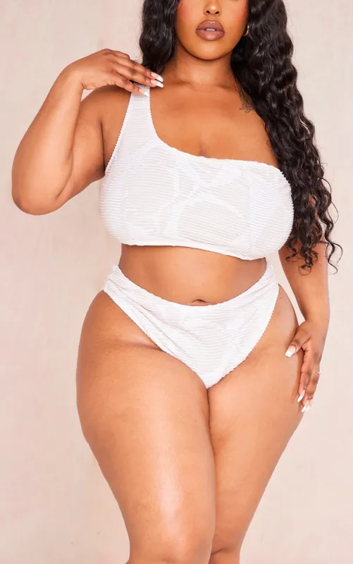 Plus Cream Textured High Waisted Bikini Bottoms sold by Pretty Little Thing