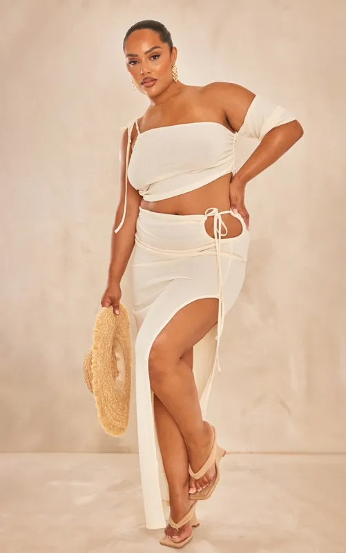 Plus Cream Textured Split Midaxi Skirt sold by Pretty Little Thing