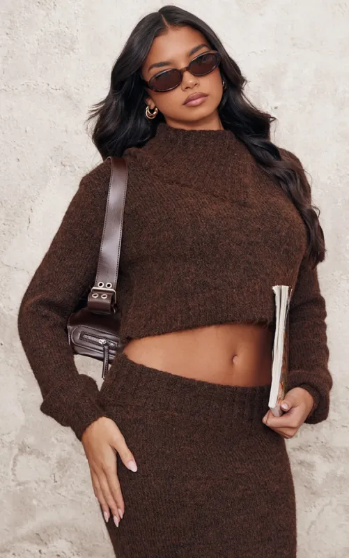 Chocolate Marl Knit Asymmetric Overlay Oversized Jumper made by Pretty Little Thing
