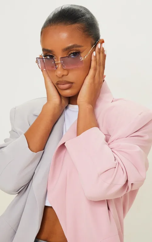 Blue With Pink Faded Lens Square Frameless Sunglasses sold by Pretty Little Thing