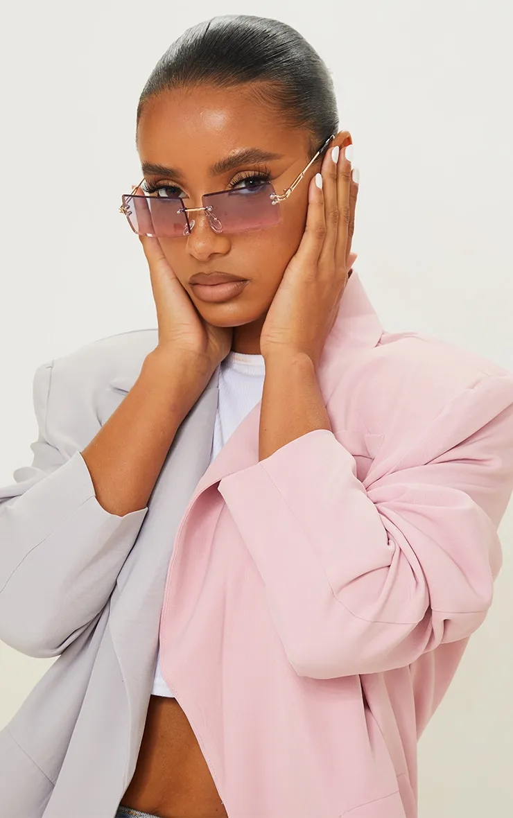 Blue With Pink Faded Lens Square Frameless Sunglasses sold by Pretty Little Thing