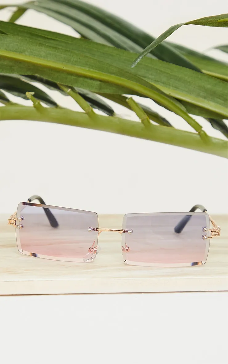 Blue With Pink Faded Lens Square Frameless Sunglasses sold by Pretty Little Thing product image thumbnail 2