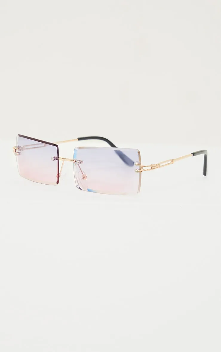 Blue With Pink Faded Lens Square Frameless Sunglasses sold by Pretty Little Thing product image thumbnail 3