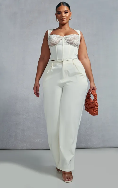 Plus Cream Lace Trim Corset Top sold by Pretty Little Thing