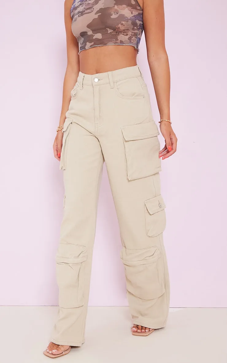 Stone Cargo Pocket Detail Wide Leg Jeans sold by Pretty Little Thing product image thumbnail 2
