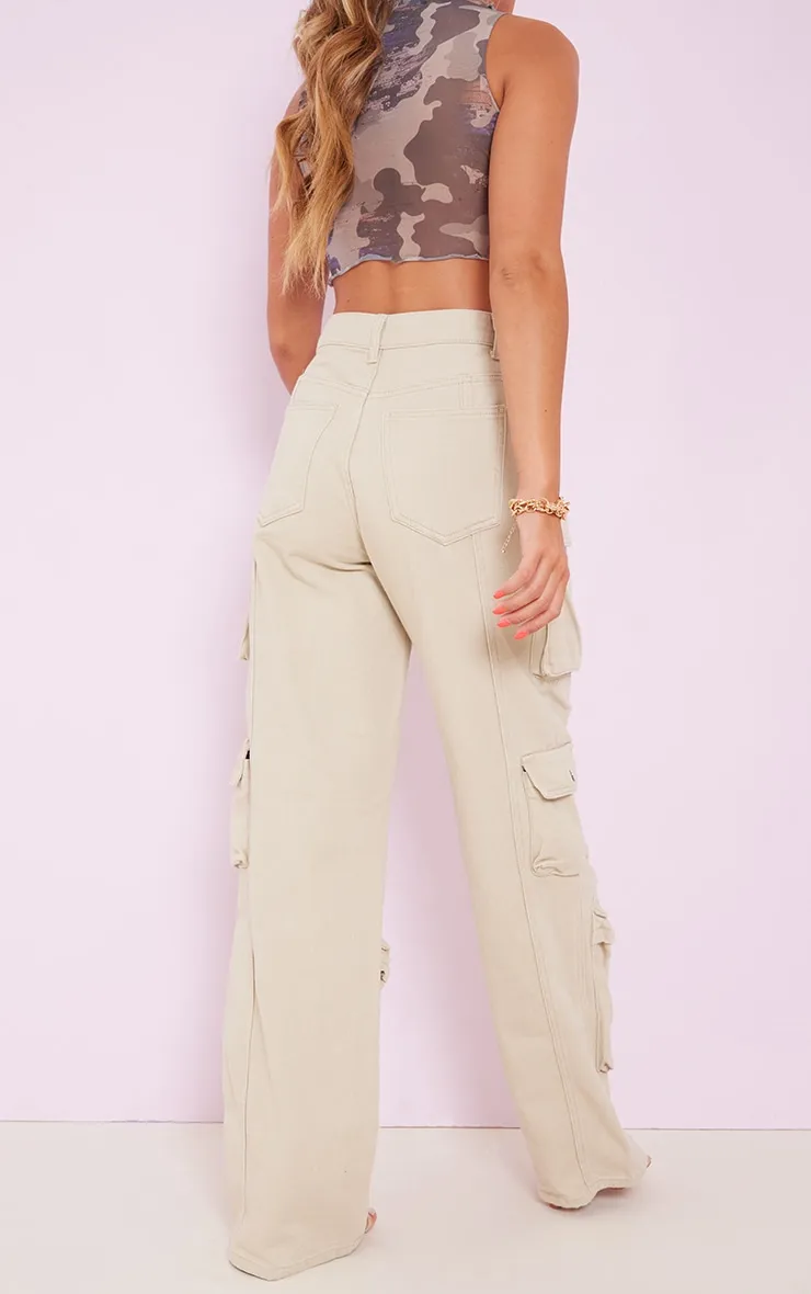 Stone Cargo Pocket Detail Wide Leg Jeans sold by Pretty Little Thing product image thumbnail 3