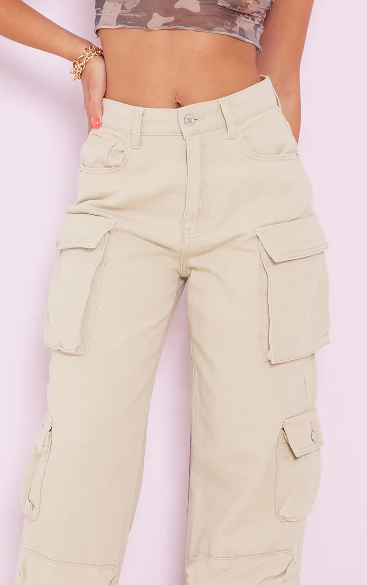 Stone Cargo Pocket Detail Wide Leg Jeans sold by Pretty Little Thing product image thumbnail 4