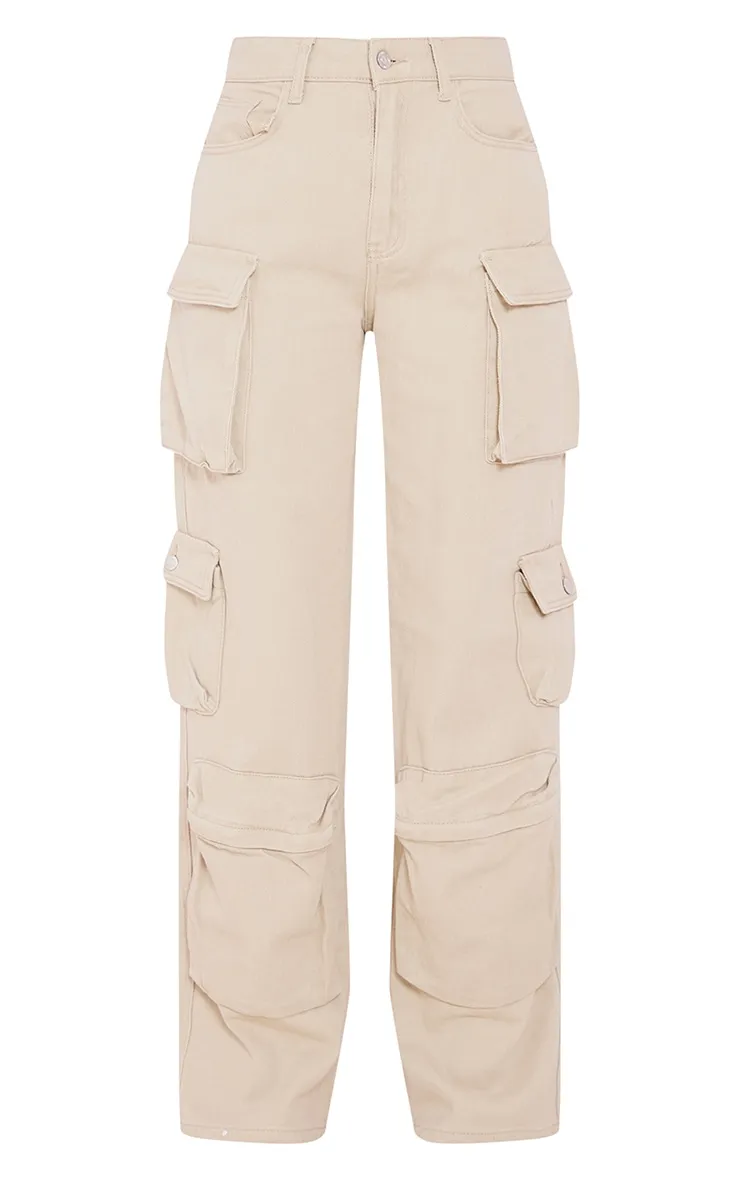 Stone Cargo Pocket Detail Wide Leg Jeans sold by Pretty Little Thing product image thumbnail 5