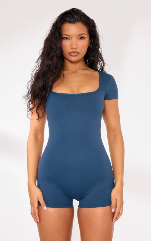 Navy Square Neck Contour Sculpt Unitard sold by Pretty Little Thing