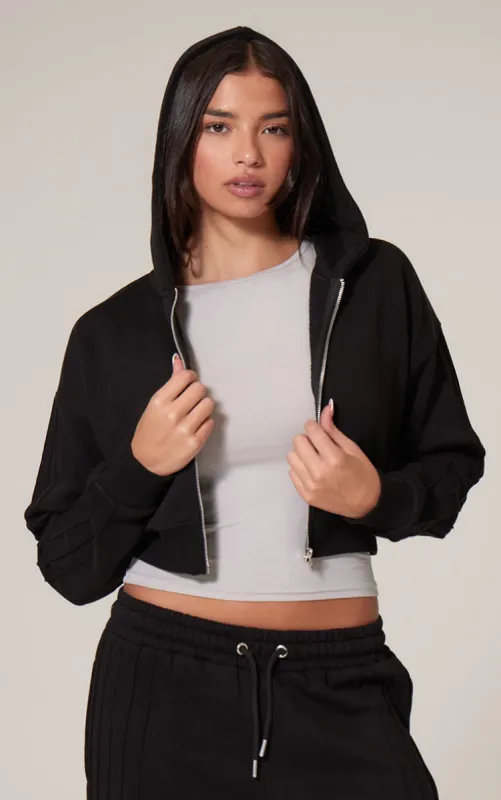 Black Zip Up Seam Detail Hoodie sold by Pretty Little Thing