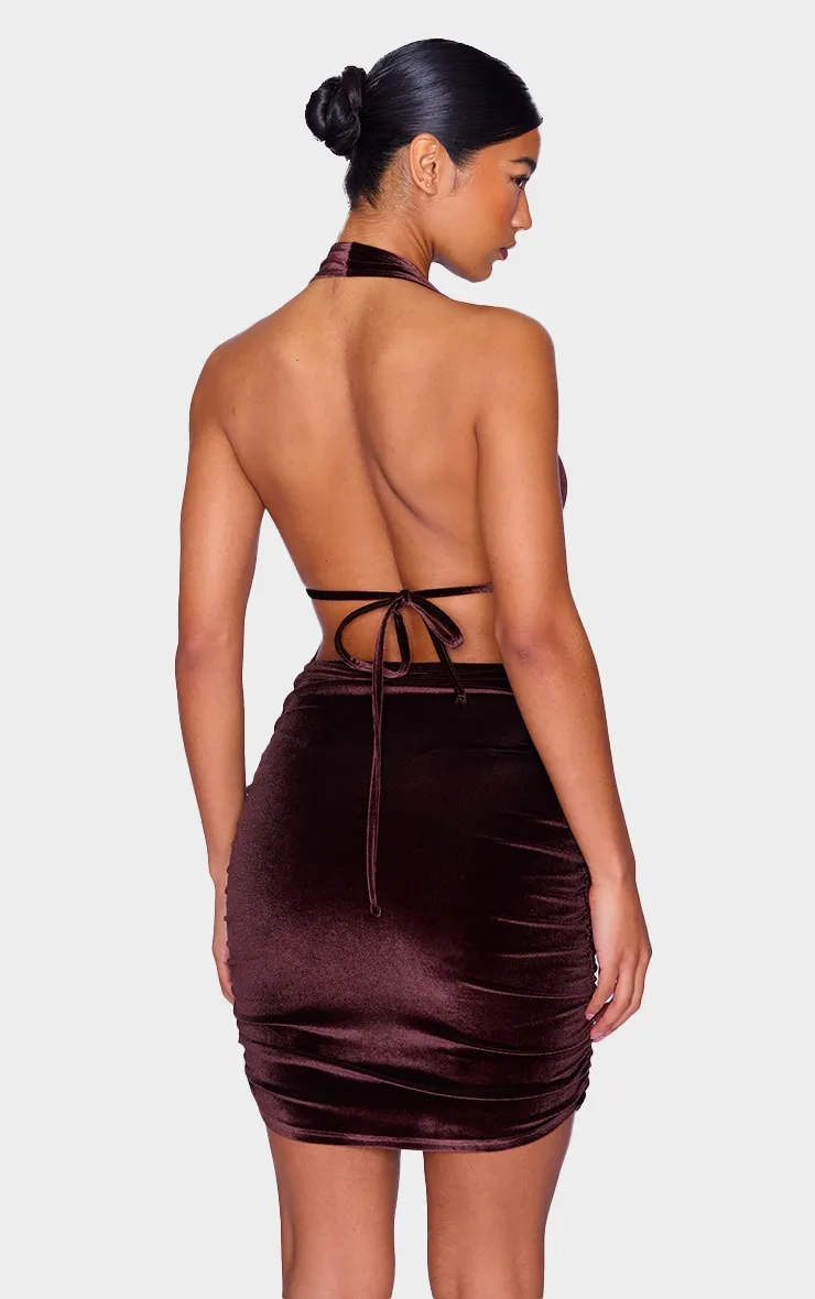 Chocolate Velvet Low Scoop Halter Neck Mini Dress sold by Pretty Little Thing product image thumbnail 2