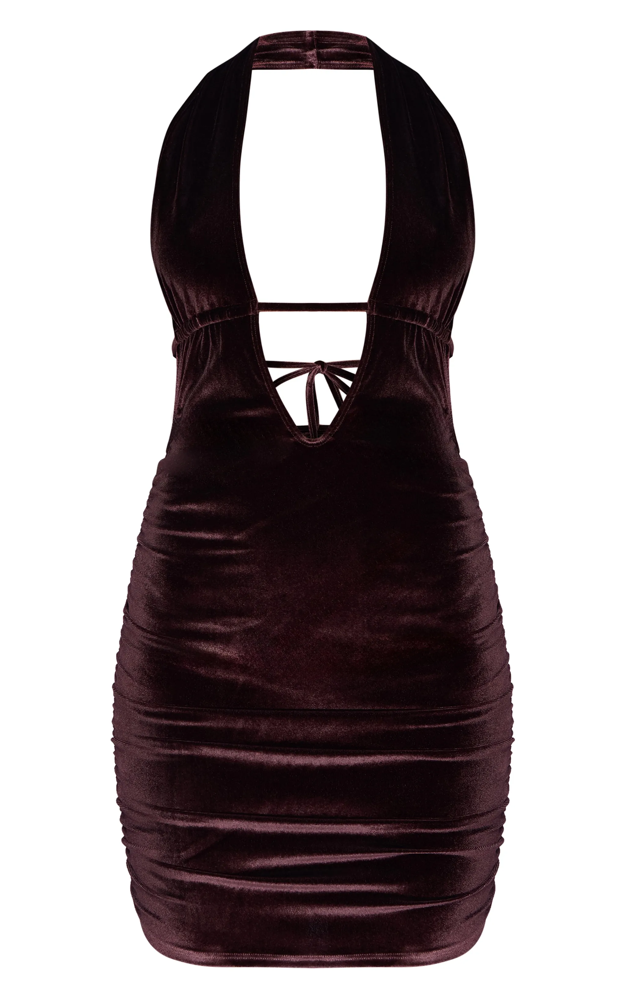 Chocolate Velvet Low Scoop Halter Neck Mini Dress sold by Pretty Little Thing product image thumbnail 5