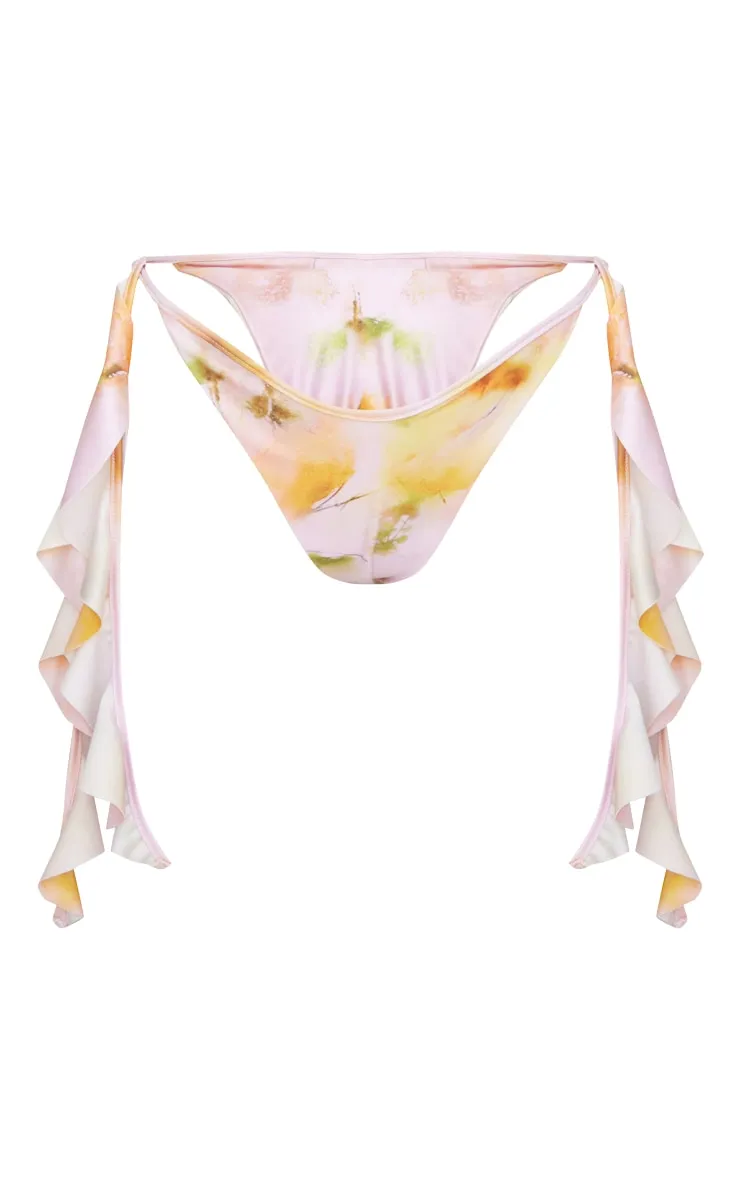 Pink Blurred Floral Print Ruffle Tie Side Bikini Bottoms sold by Pretty Little Thing product image thumbnail 5