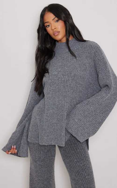 Tall Charcoal Luxe Rib Knit Oversized Jumper sold by Pretty Little Thing
