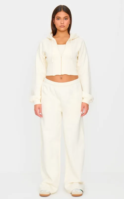 Cream Wide Straight Leg Joggers sold by Pretty Little Thing