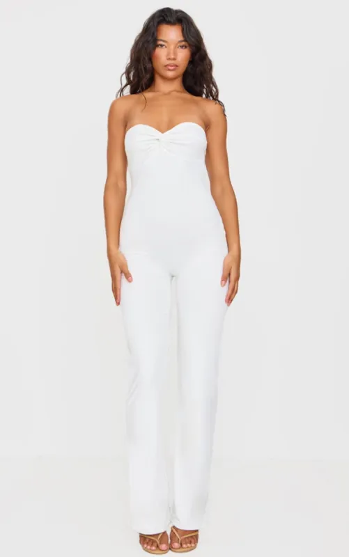  Cream Double Layer Contour Jersey Twist Bandeau Jumpsuit sold by Pretty Little Thing