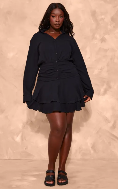 Plus Black Oversized Shirt Frill Detail Shift Dress sold by Pretty Little Thing