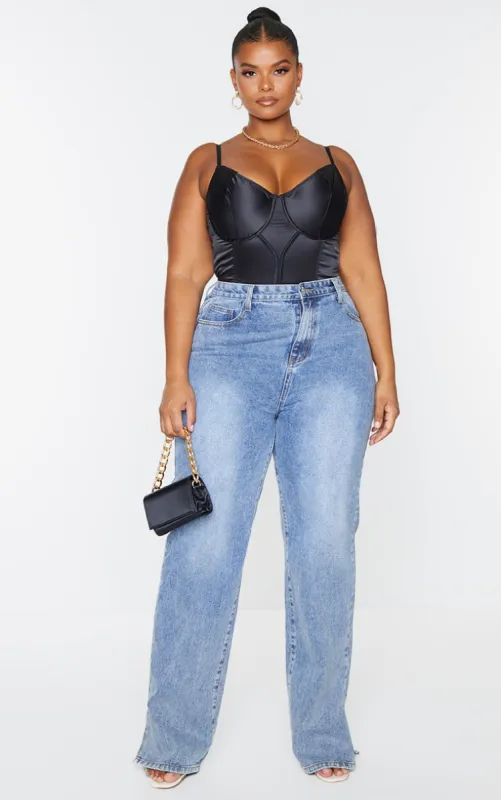 Plus Black Satin Underwired Corset Top sold by Pretty Little Thing