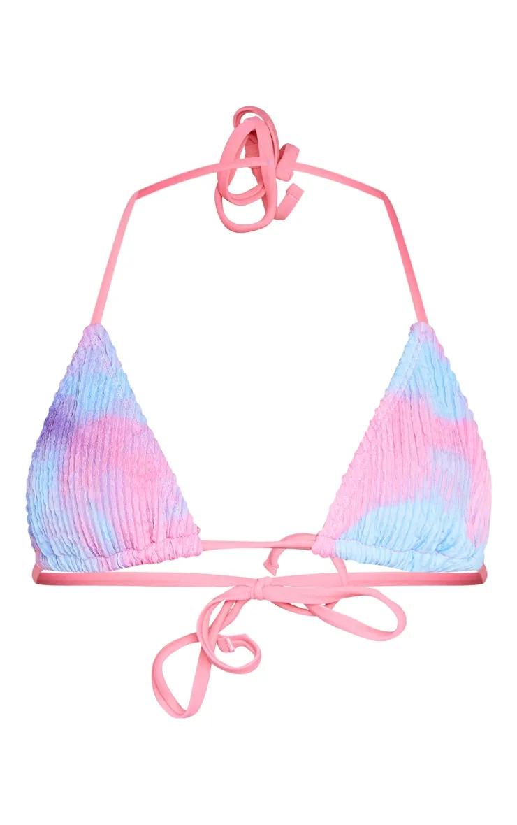 Pink Tie Dye Print Crinkle Triangle Bikini Top sold by Pretty Little Thing product image thumbnail 5
