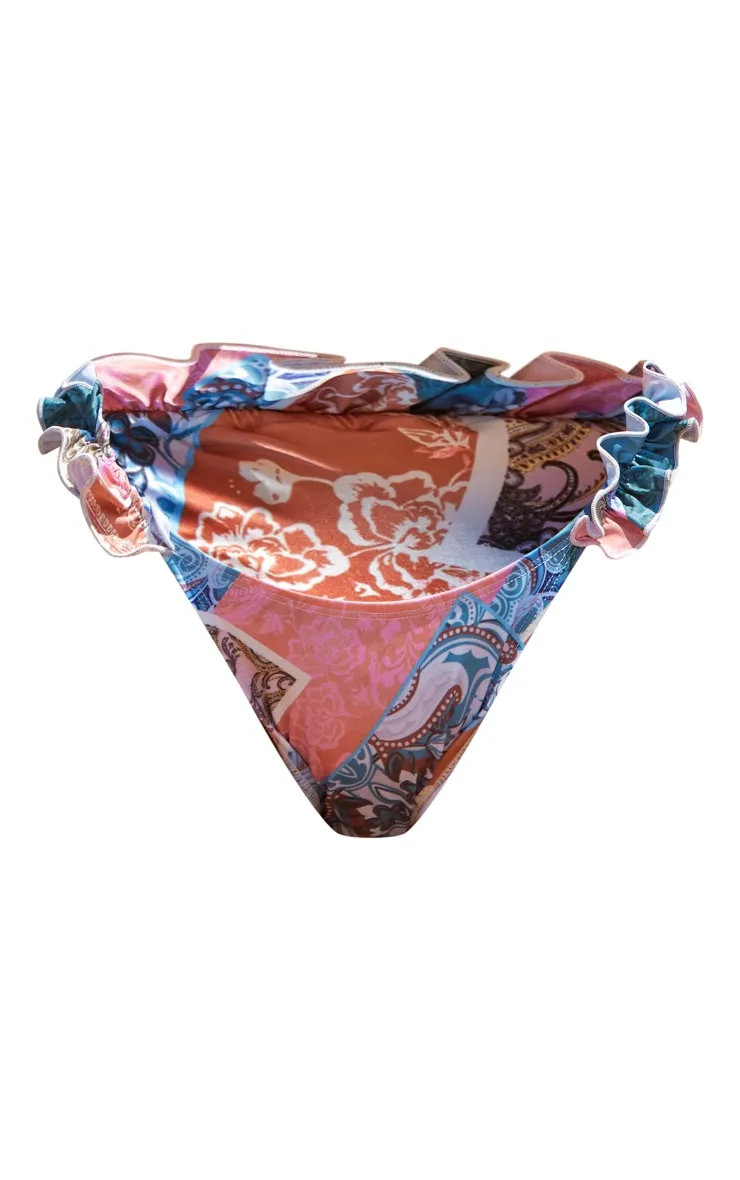 Blue Paisley Print Ruffle Tanga Bikini Bottoms sold by Pretty Little Thing product image thumbnail 5