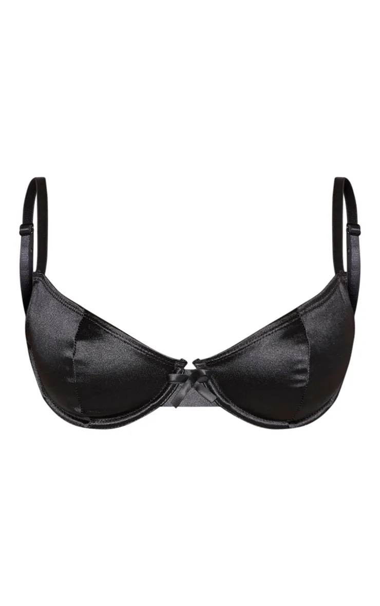 Black Satin Underwired Bra sold by Pretty Little Thing product image thumbnail 3