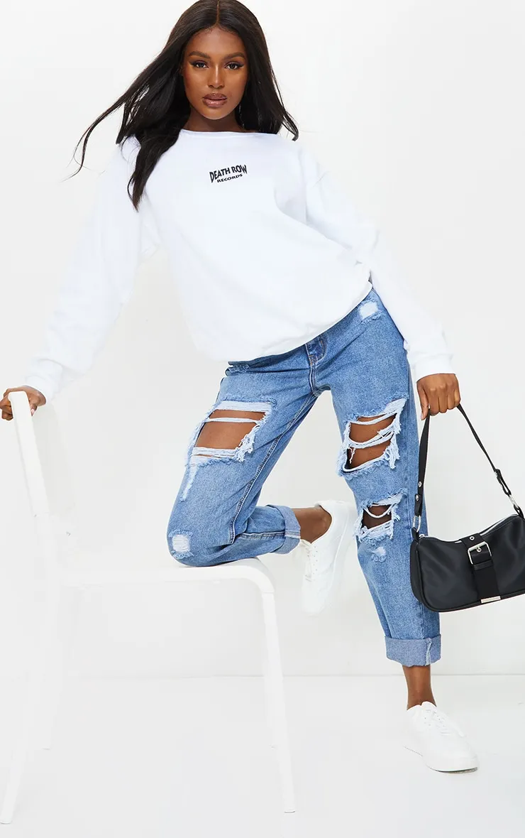 PRETTYLITTLETHING Tall Mid Blue Ripped Mid Rise Mom Jeans sold by Pretty Little Thing