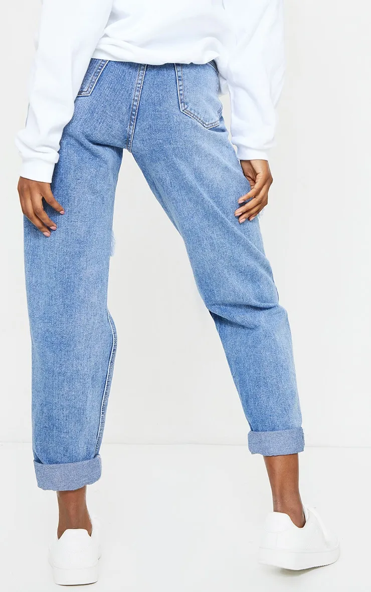 PRETTYLITTLETHING Tall Mid Blue Ripped Mid Rise Mom Jeans sold by Pretty Little Thing product image thumbnail 3