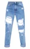 PRETTYLITTLETHING Tall Mid Blue Ripped Mid Rise Mom Jeans sold by Pretty Little Thing