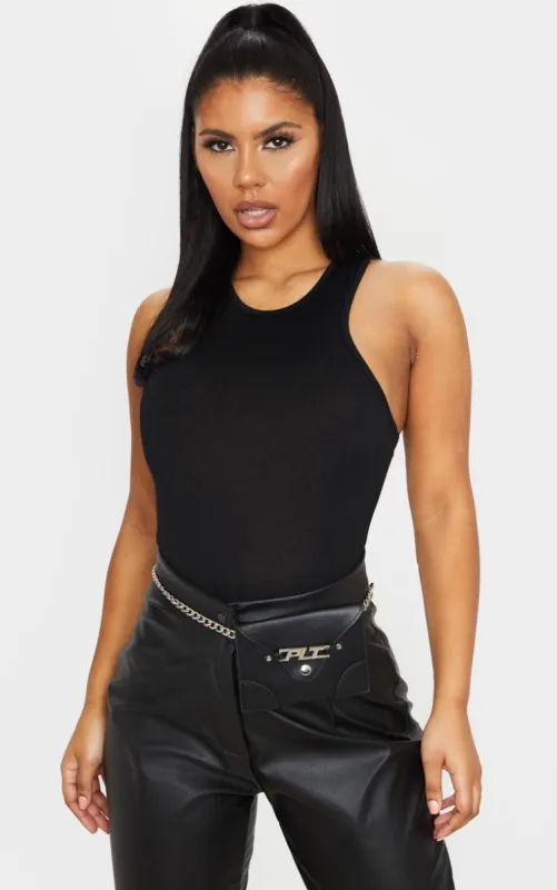Black Racer Neck Long Vest Top sold by Pretty Little Thing
