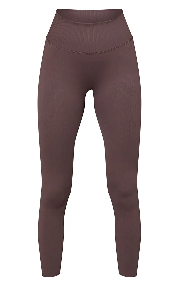 Mocha Ribbed Seamless Sports Legging sold by Pretty Little Thing product image thumbnail 5