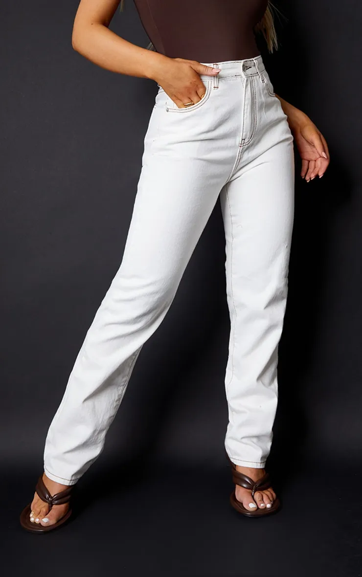 Off White Contrast Stitch Long Leg Straight Jeans sold by Pretty Little Thing product image thumbnail 2