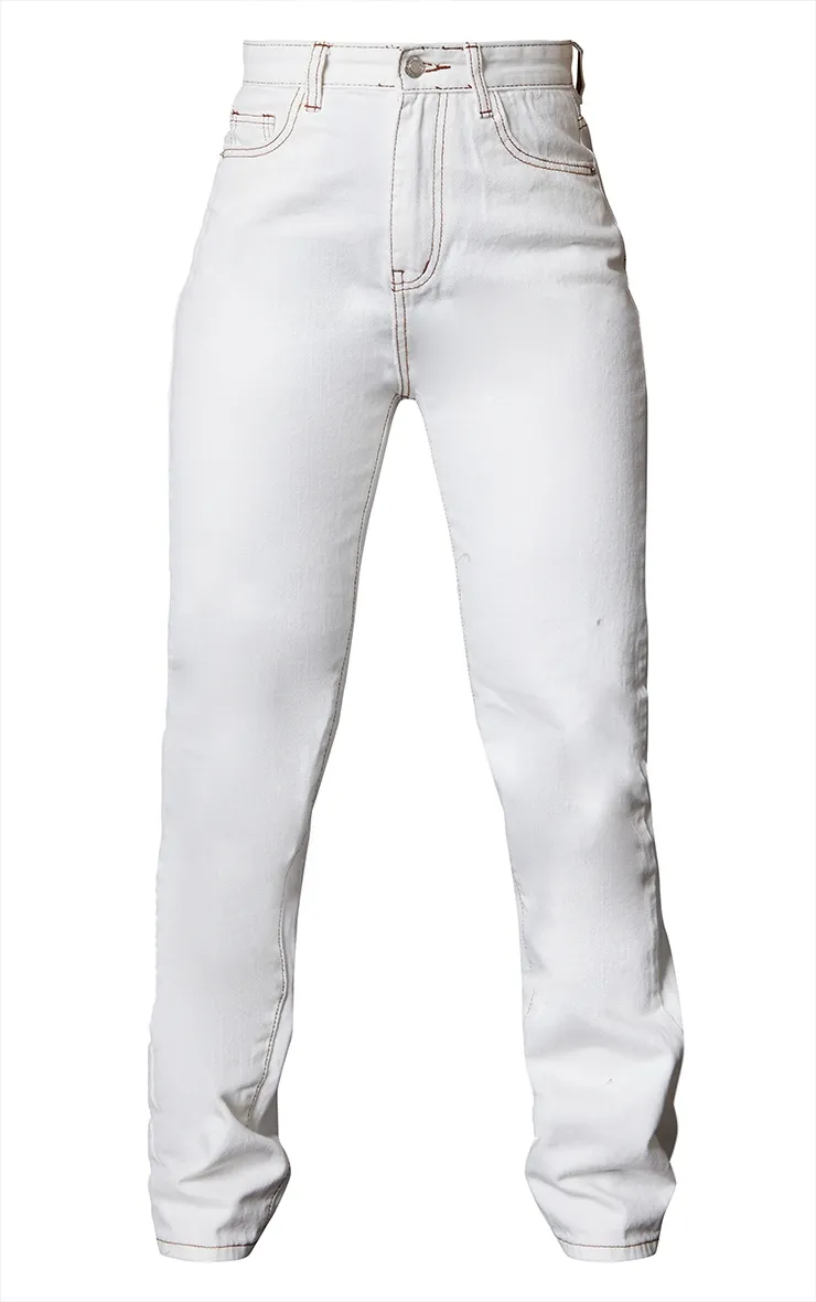 Off White Contrast Stitch Long Leg Straight Jeans sold by Pretty Little Thing product image thumbnail 5