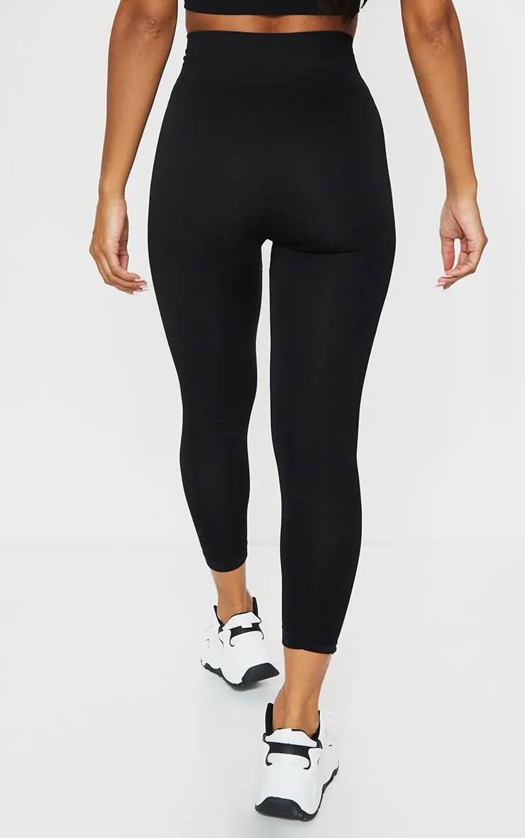 PRETTYLITTLETHING Black Contour Cropped High Waisted Seamless Leggings sold by Pretty Little Thing product image thumbnail 3