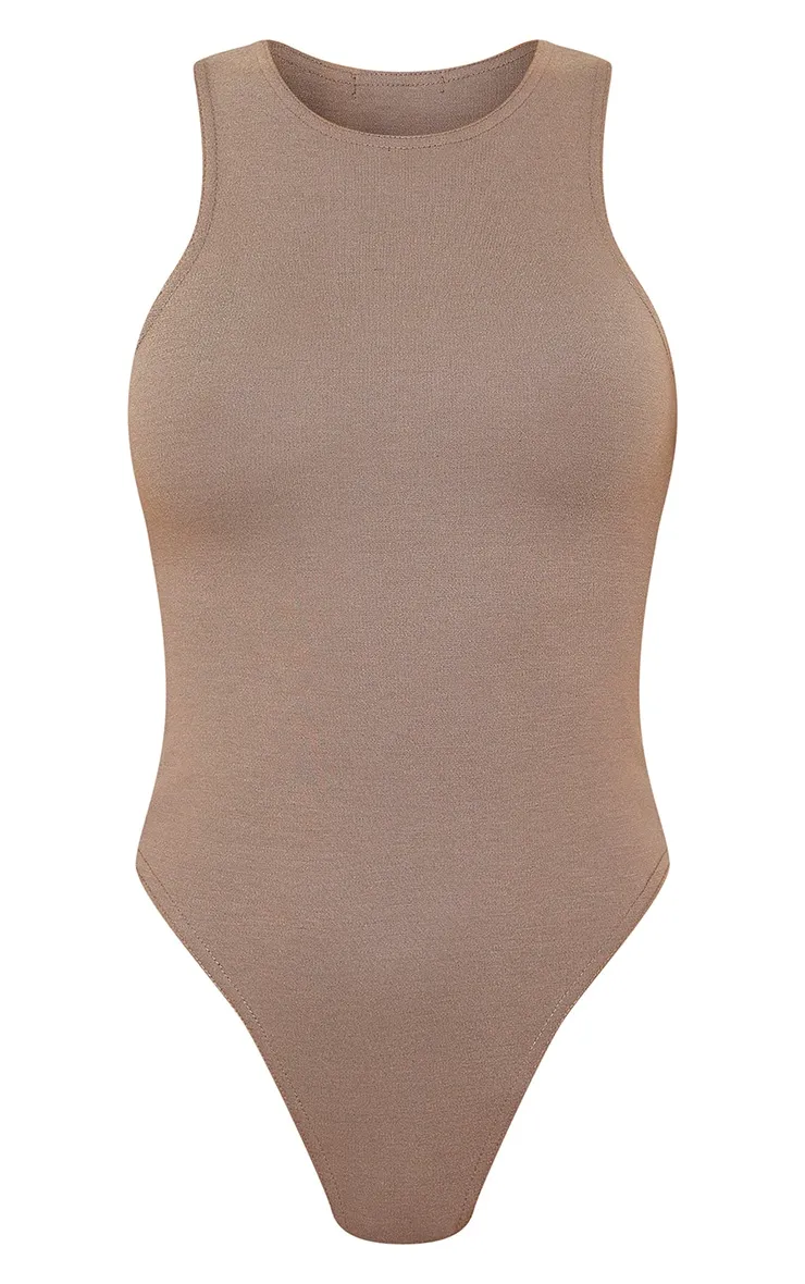 Taupe Ponte Racer Back Thong Bodysuit sold by Pretty Little Thing product image thumbnail 5