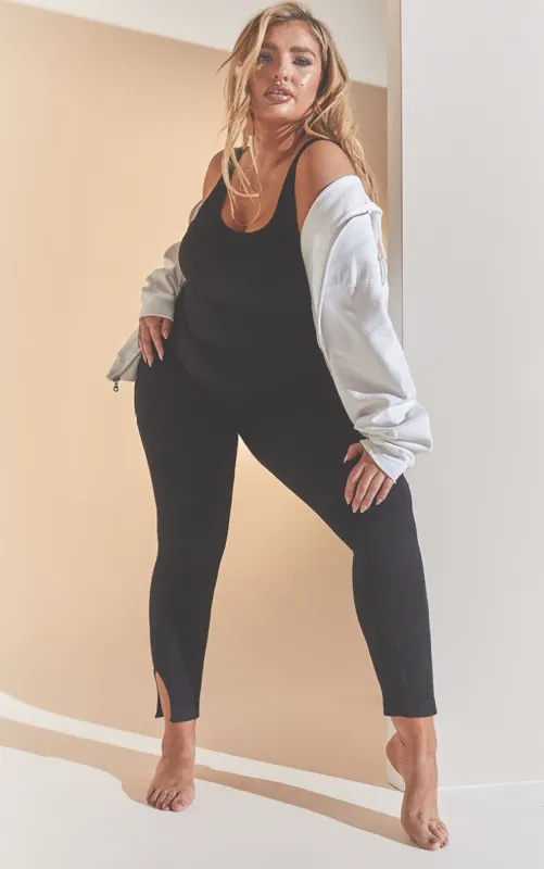 Plus Black Structured Contour Scoop Neck Jumpsuit sold by Pretty Little Thing